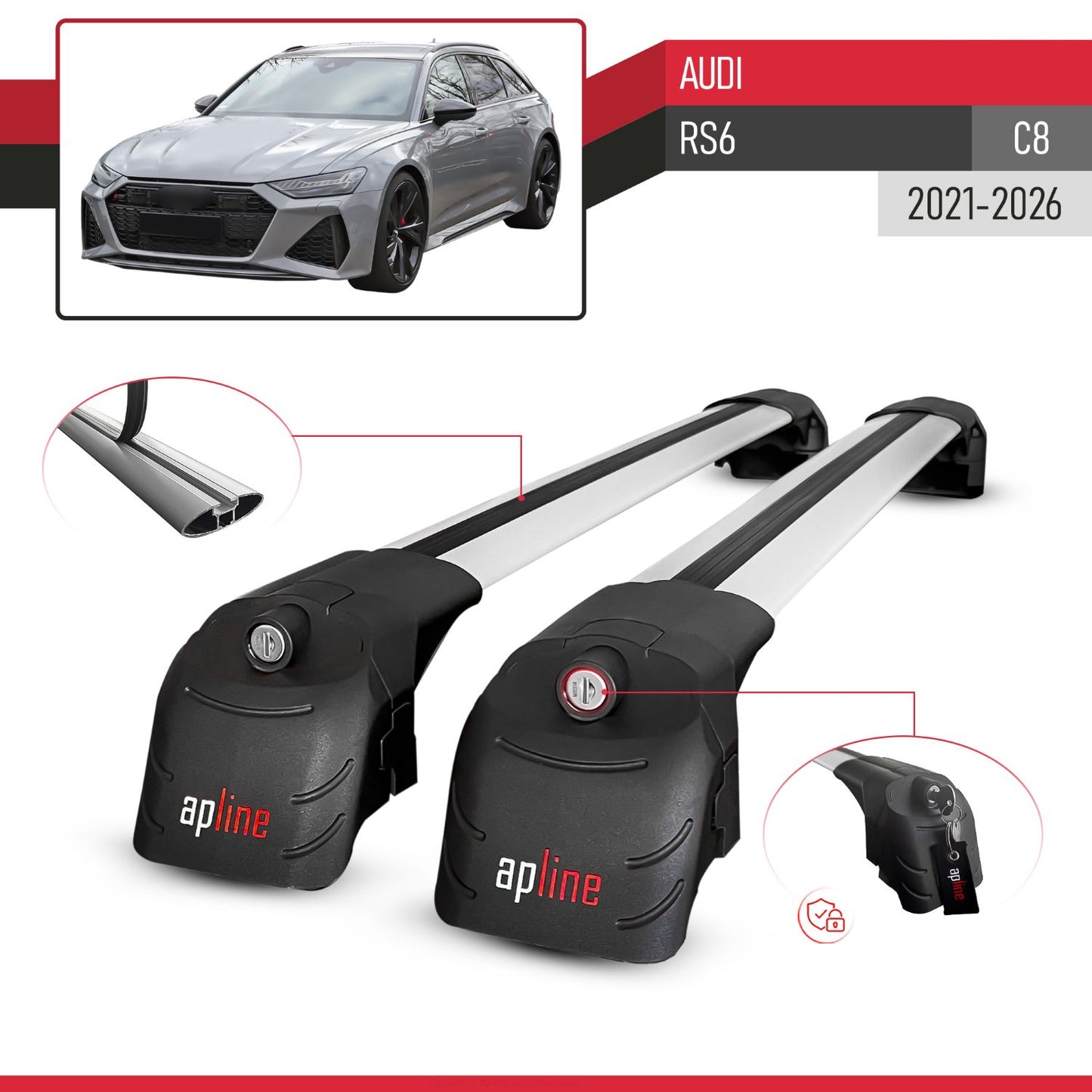 ACE-2 Dakdrager bagagedrager compatibel met Audi RS6 2025 Spoorstaven Grijs Aluminium 2 Staven