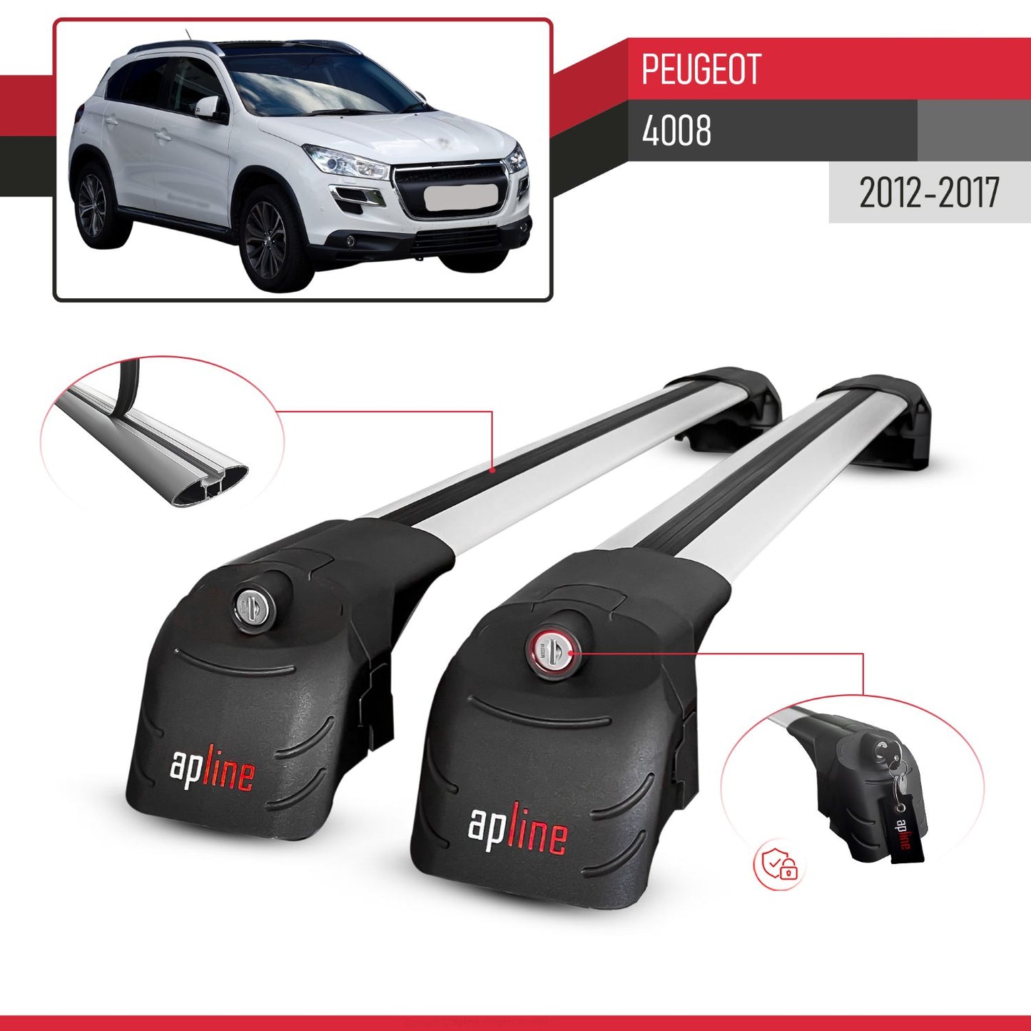 Kompatibel mit Peugeot 4008 2012-2017 ACE-2 Relingträger Dachträger Auto Gepäckträger Grau Aluminium 2 Stangen