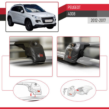 Kompatibel mit Peugeot 4008 2012-2017 ACE-2 Relingträger Dachträger Auto Gepäckträger Grau Aluminium 2 Stangen