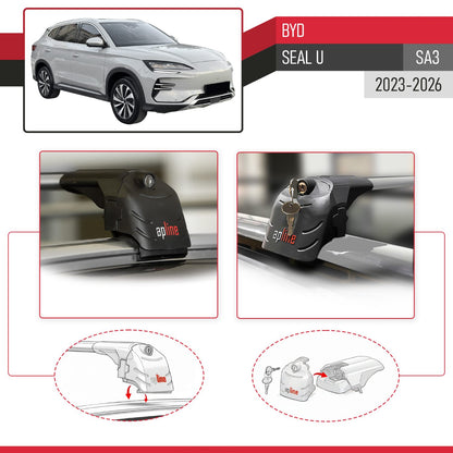 Compatible avec BYD Seal U (SA3) 2023-2026 ACE-2 modèle Barres de Toit Railing Porte-Bagages de Voiture Gris Aluminium Barres