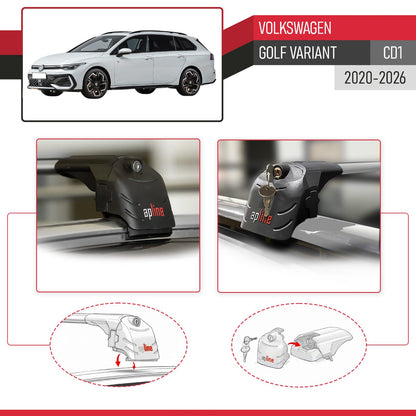 Compatible avec Volkswagen Golf Variant (CD1) 2020-2026 ACE-2 modèle Barres de Toit Railing Porte-Bagages de Voiture Gris Aluminium Barres