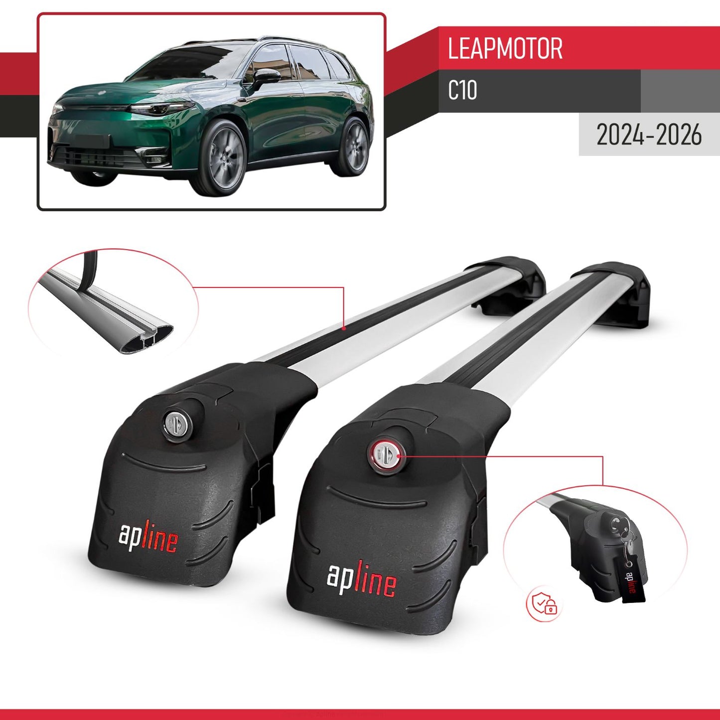 ACE-2 Dakdrager bagagedrager compatibel met LEAPMOTOR C10 2024-2025 Spoorstaven Grijs Aluminium 2 Staven