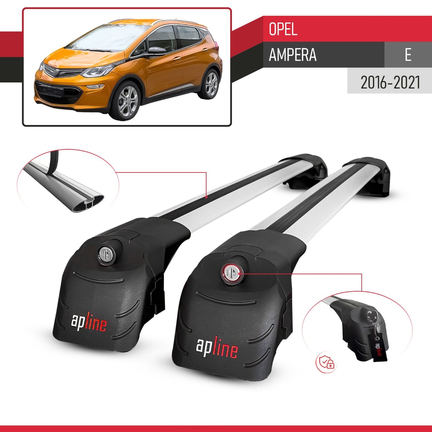 Compatible con Opel Ampera E 2017-2021 ACE-2 Barras de Techo Auto Portaequipajes Barras Transversales Gris Aluminio 2 Barras