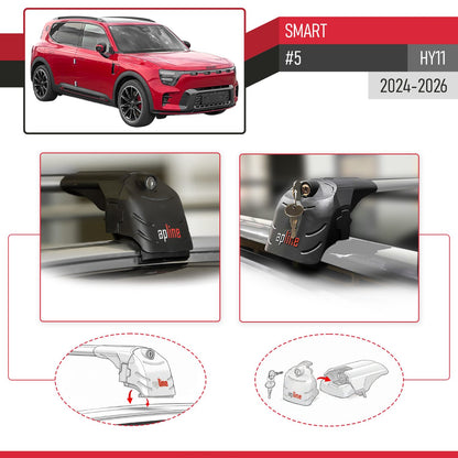 Kompatibel mit SMART #5 2024-2026 ACE-2 Relingträger Dachträger Auto Gepäckträger Grau Aluminium 2 Stangen