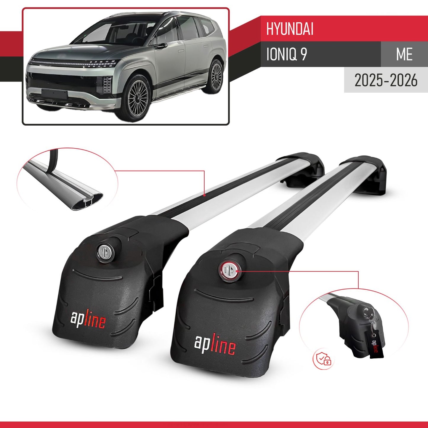 ACE-2 Dakdrager bagagedrager compatibel met Hyundai Ioniq 9 2025-2026 Spoorstaven Grijs Aluminium 2 Staven