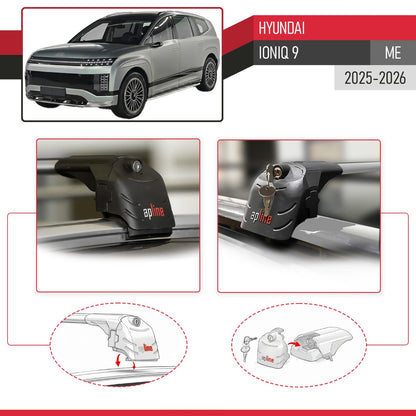ACE-2 Dakdrager bagagedrager compatibel met Hyundai Ioniq 9 2025-2026 Spoorstaven Grijs Aluminium 2 Staven