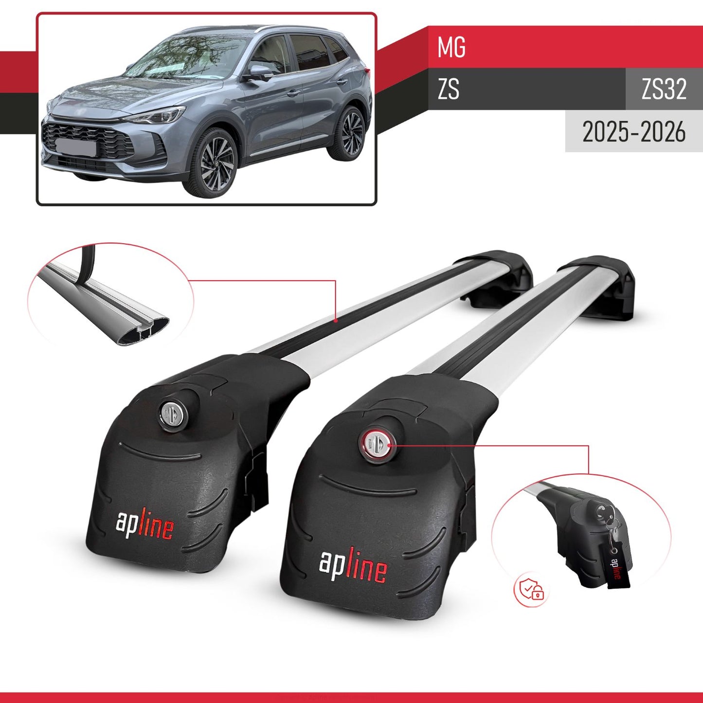 Compatible avec MG ZS (ZS32) 2025-2026 ACE-2 modèle Barres de Toit Railing Porte-Bagages de Voiture Gris Aluminium Barres
