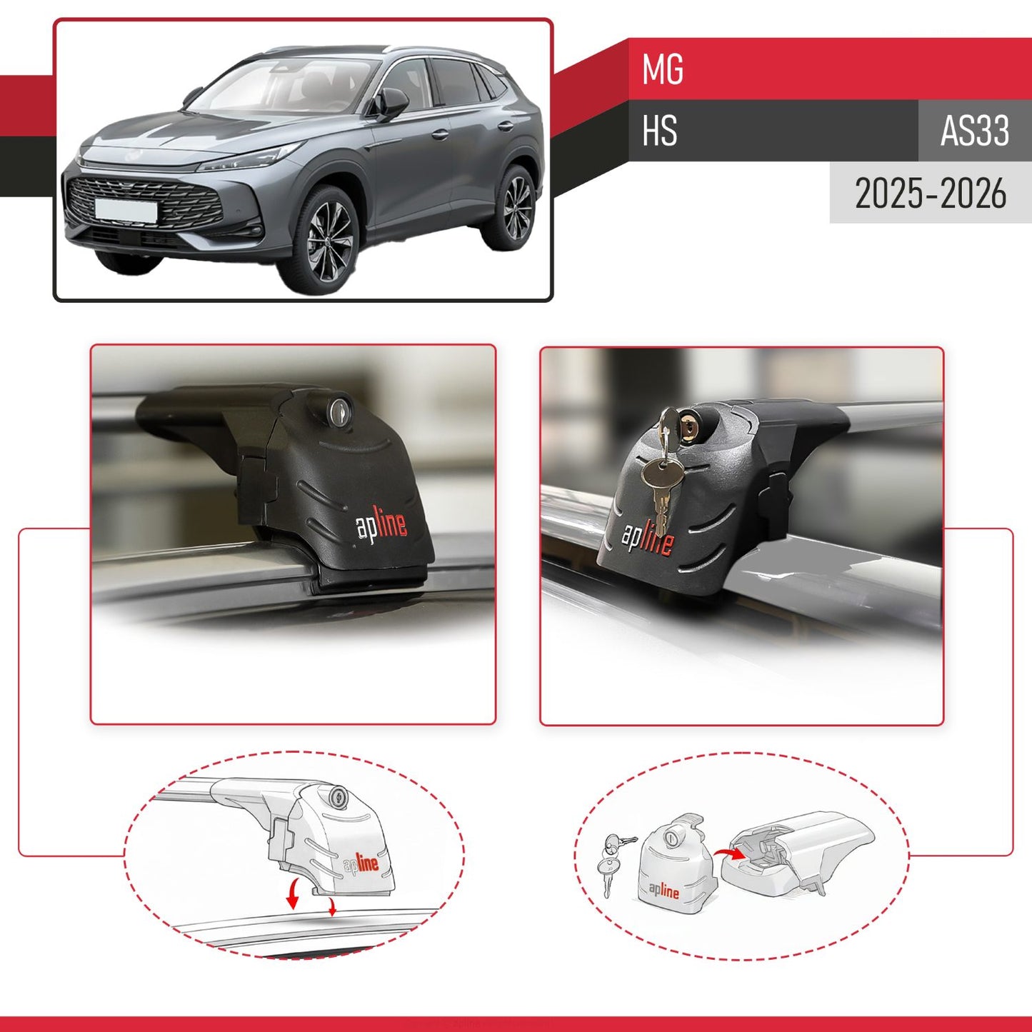 Compatible avec MG HS (AS33) 2025-2026 ACE-2 modèle Barres de Toit Railing Porte-Bagages de Voiture Gris Aluminium Barres