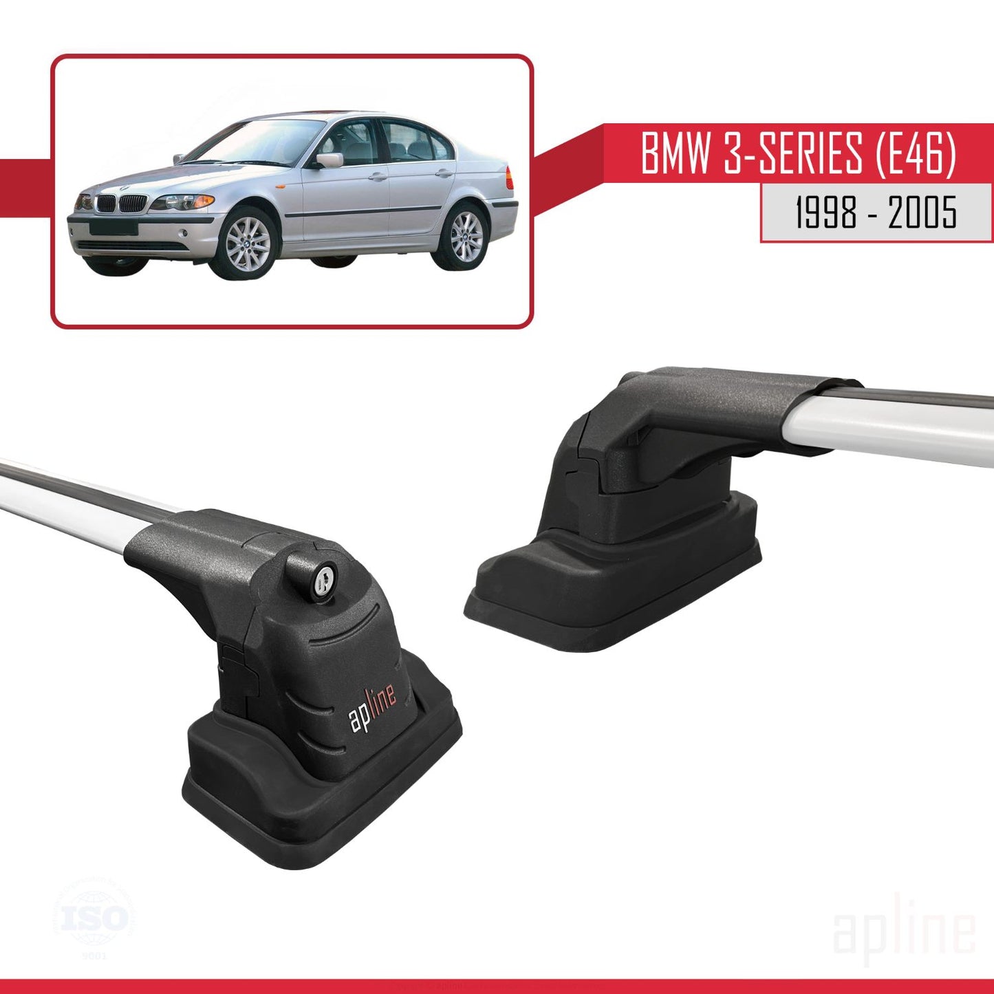 Compatible avec BMW Série 3 (E46) 1998-2005 ACE-3 Barres de Toit Railing Porte-Bagages de Voiture Gris Aluminium 2 Barres