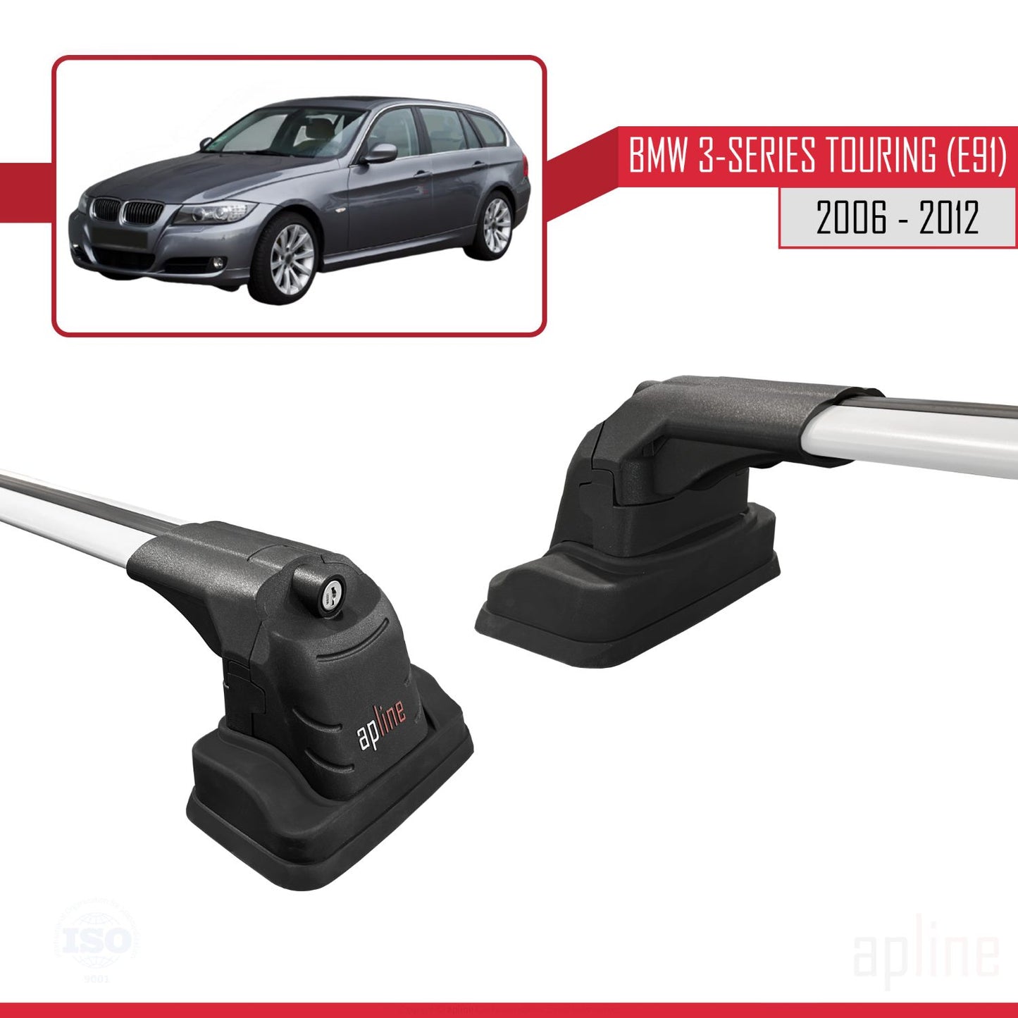 Compatible avec BMW Série 3 Touring (E91) 2006-2012 ACE-3 Barres de Toit Railing Porte-Bagages de Voiture Gris Aluminium 2 Barres