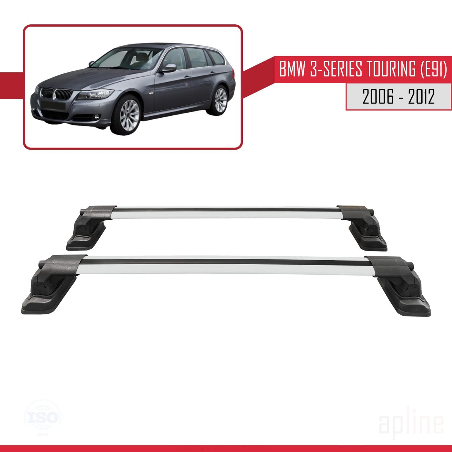 Compatible avec BMW Série 3 Touring (E91) 2006-2012 ACE-3 Barres de Toit Railing Porte-Bagages de Voiture Gris Aluminium 2 Barres