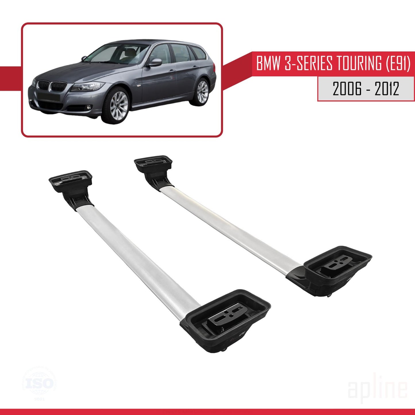 Compatible avec BMW Série 3 Touring (E91) 2006-2012 ACE-3 Barres de Toit Railing Porte-Bagages de Voiture Gris Aluminium 2 Barres