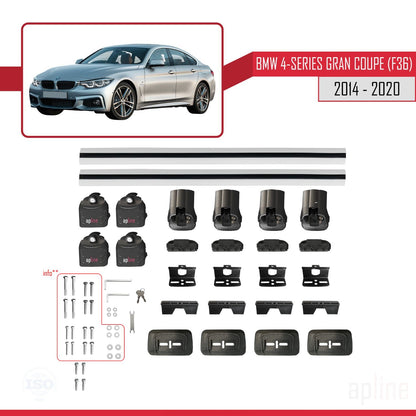Kompatibel mit BMW 4er Serie Gran Coupe (F36) 2014-2020 ACE-3 Relingträger Dachträger Auto Gepäckträger Grau Aluminium 2 Stangen