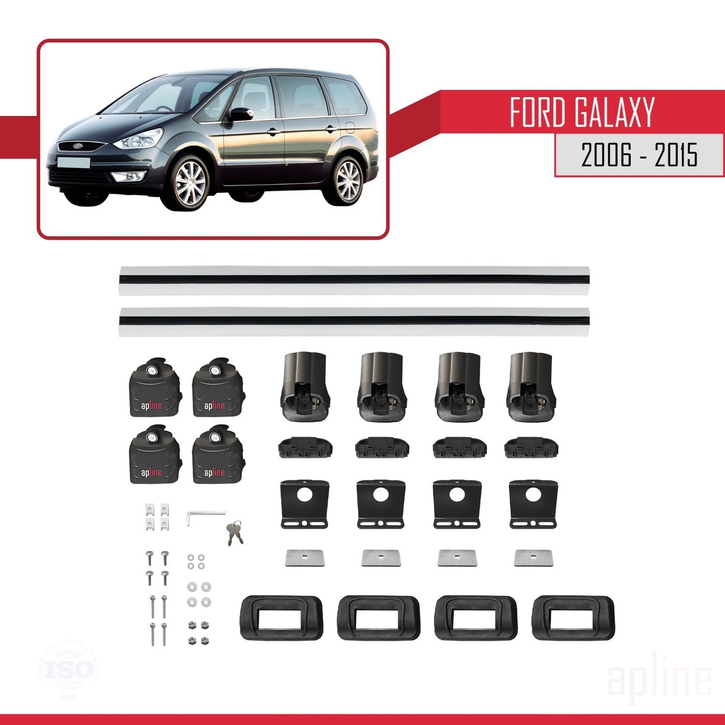 ACE-3 Dakdrager bagagedrager compatibel met Ford Galaxy (MK3) 2006-2015 Spoorstaven Grijs Aluminium 2 Staven