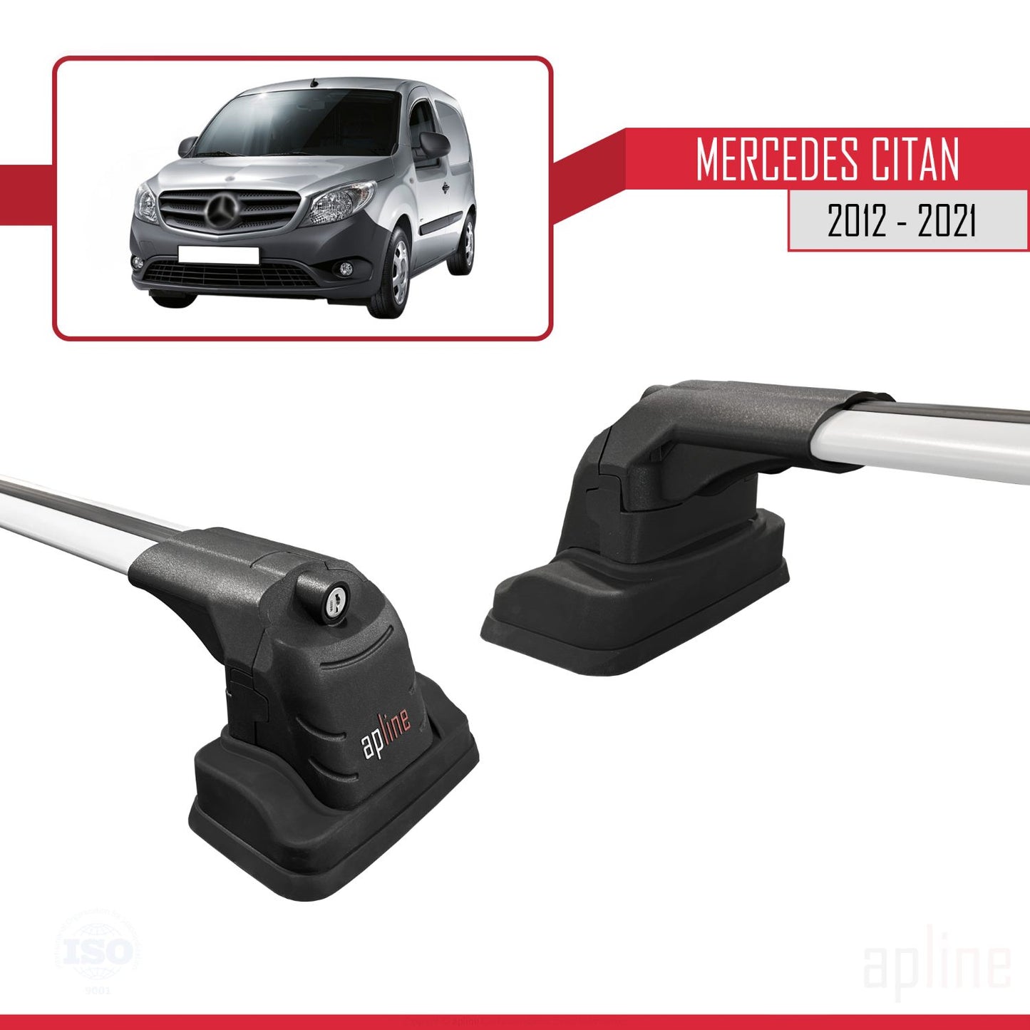 Compatible con Mercedes Benz Citan 2012-2021 ACE-3 Barras de Techo Auto Portaequipajes Barras Transversales Gris Aluminio 2 Barras