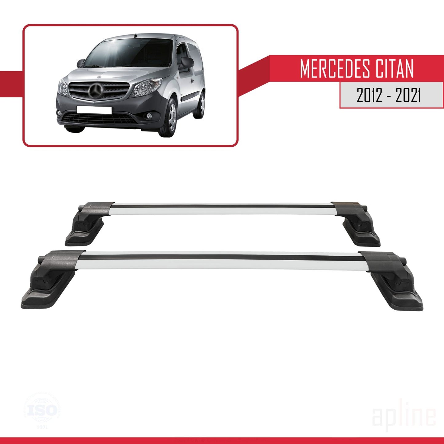 Compatible con Mercedes Benz Citan 2012-2021 ACE-3 Barras de Techo Auto Portaequipajes Barras Transversales Gris Aluminio 2 Barras