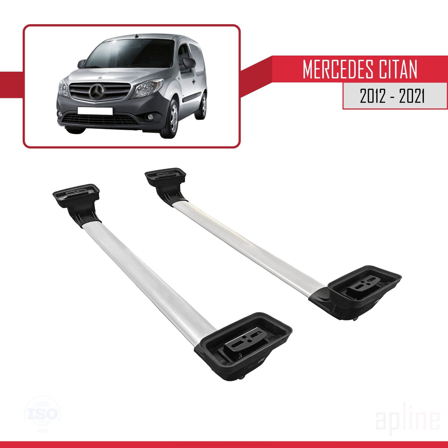 Compatible con Mercedes Benz Citan 2012-2021 ACE-3 Barras de Techo Auto Portaequipajes Barras Transversales Gris Aluminio 2 Barras