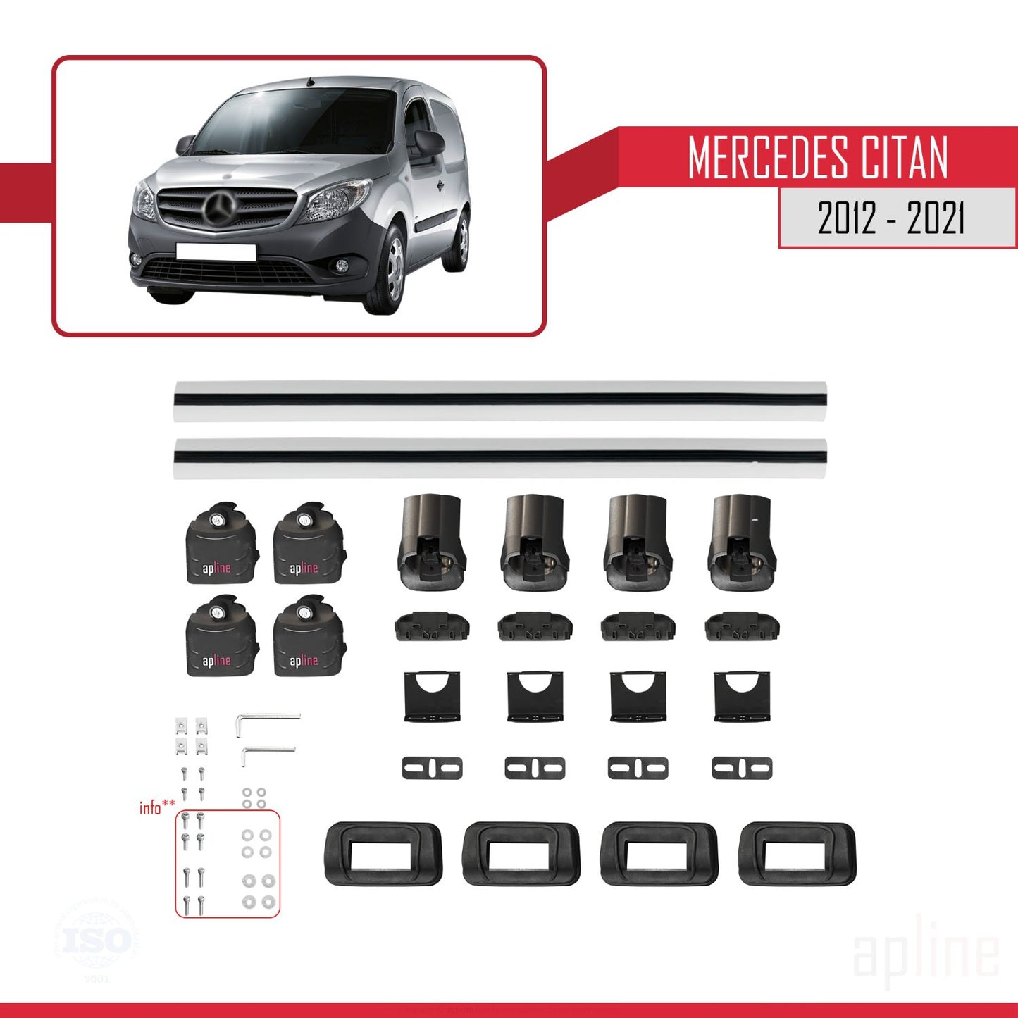 Compatible con Mercedes Benz Citan 2012-2021 ACE-3 Barras de Techo Auto Portaequipajes Barras Transversales Gris Aluminio 2 Barras