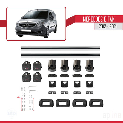 Compatible con Mercedes Benz Citan 2012-2021 ACE-3 Barras de Techo Auto Portaequipajes Barras Transversales Gris Aluminio 2 Barras