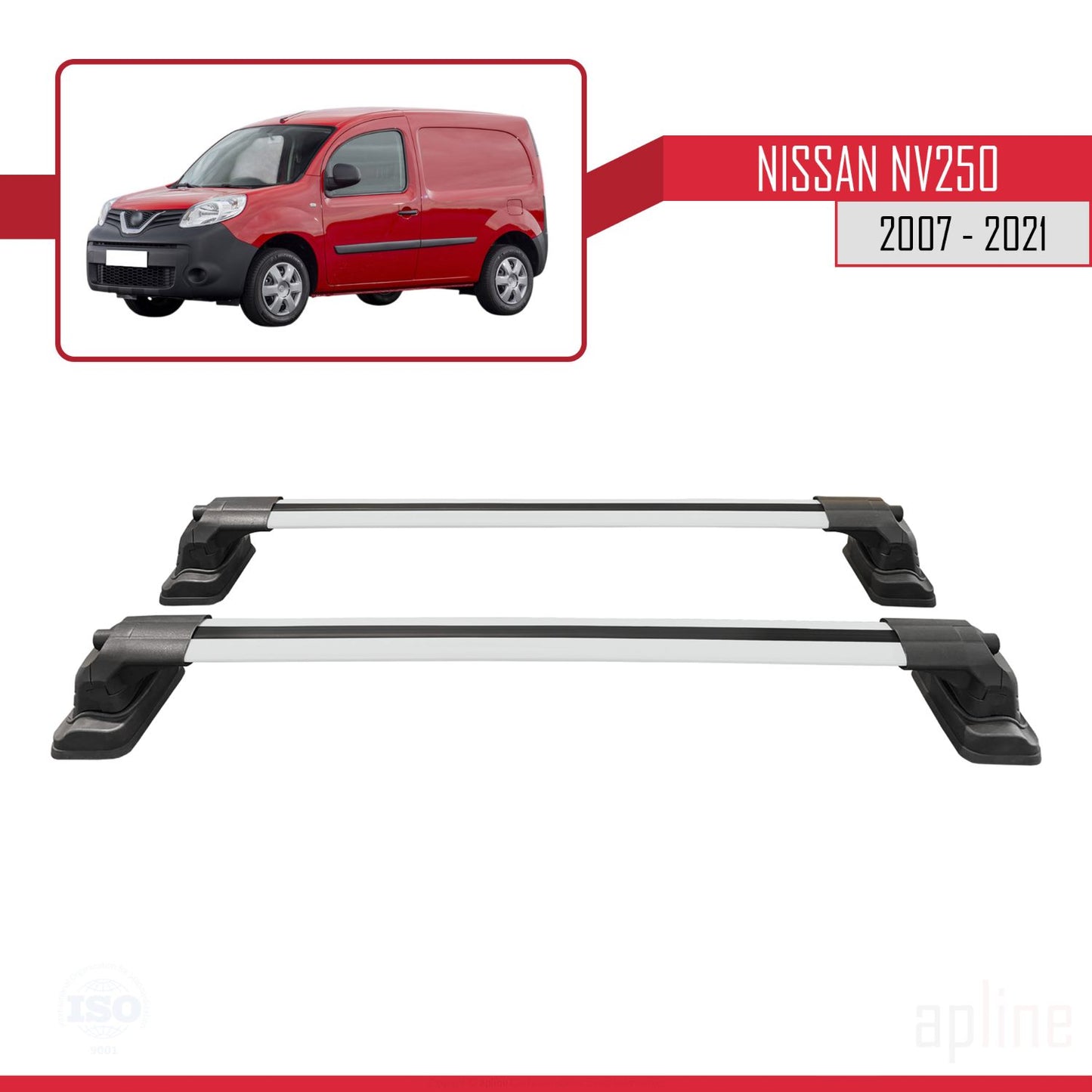 Compatible con Nissan NV250 2007-2021 ACE-3 Barras de Techo Auto Portaequipajes Barras Transversales Gris Aluminio 2 Barras
