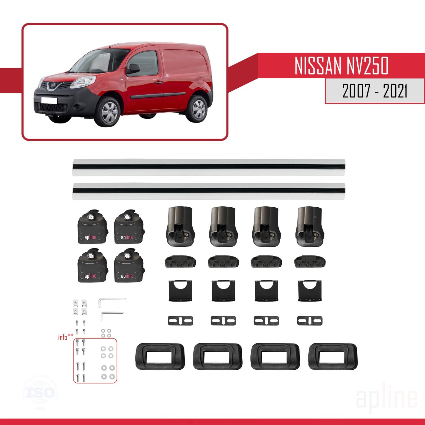 Compatible con Nissan NV250 2007-2021 ACE-3 Barras de Techo Auto Portaequipajes Barras Transversales Gris Aluminio 2 Barras