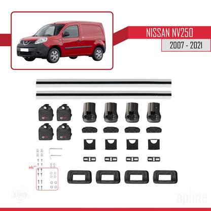 Compatible con Nissan NV250 2007-2021 ACE-3 Barras de Techo Auto Portaequipajes Barras Transversales Gris Aluminio 2 Barras