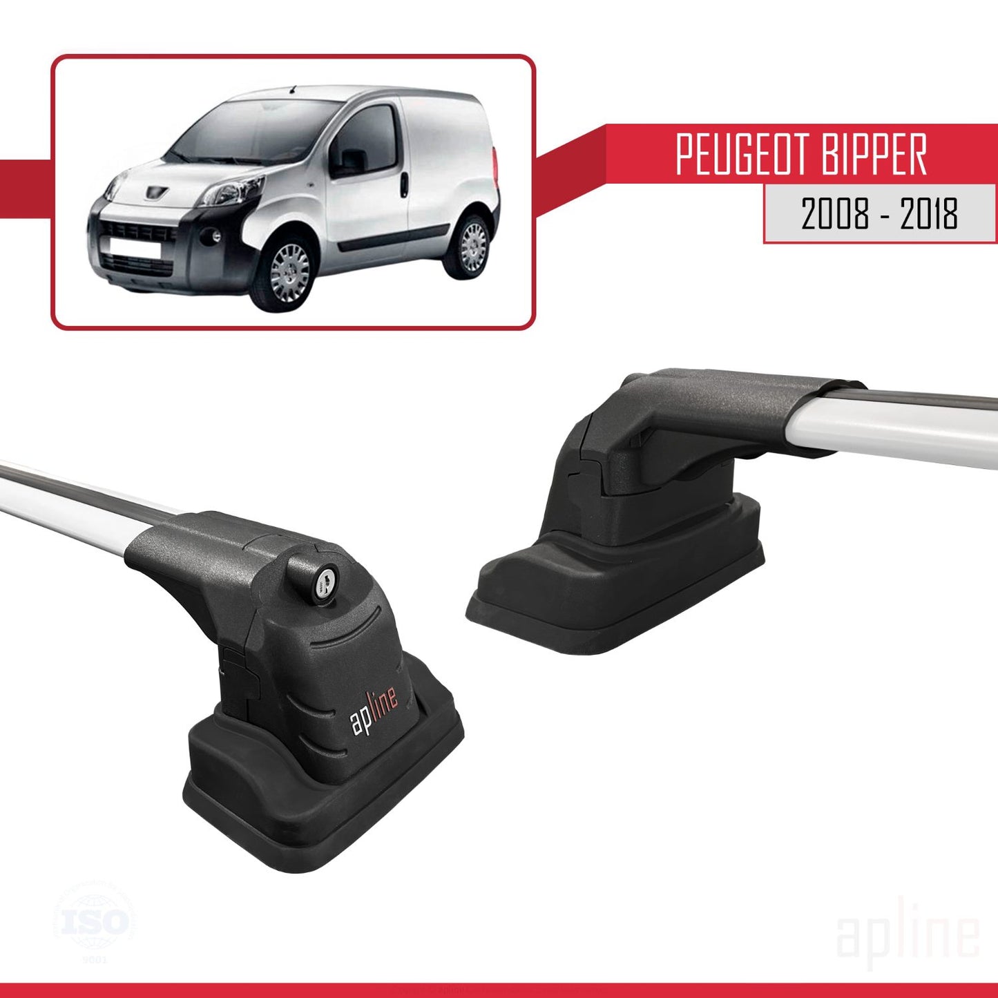 Kompatibel mit Peugeot Bipper 2008-2018 ACE-3 Relingträger Dachträger Auto Gepäckträger Grau Aluminium 2 Stangen
