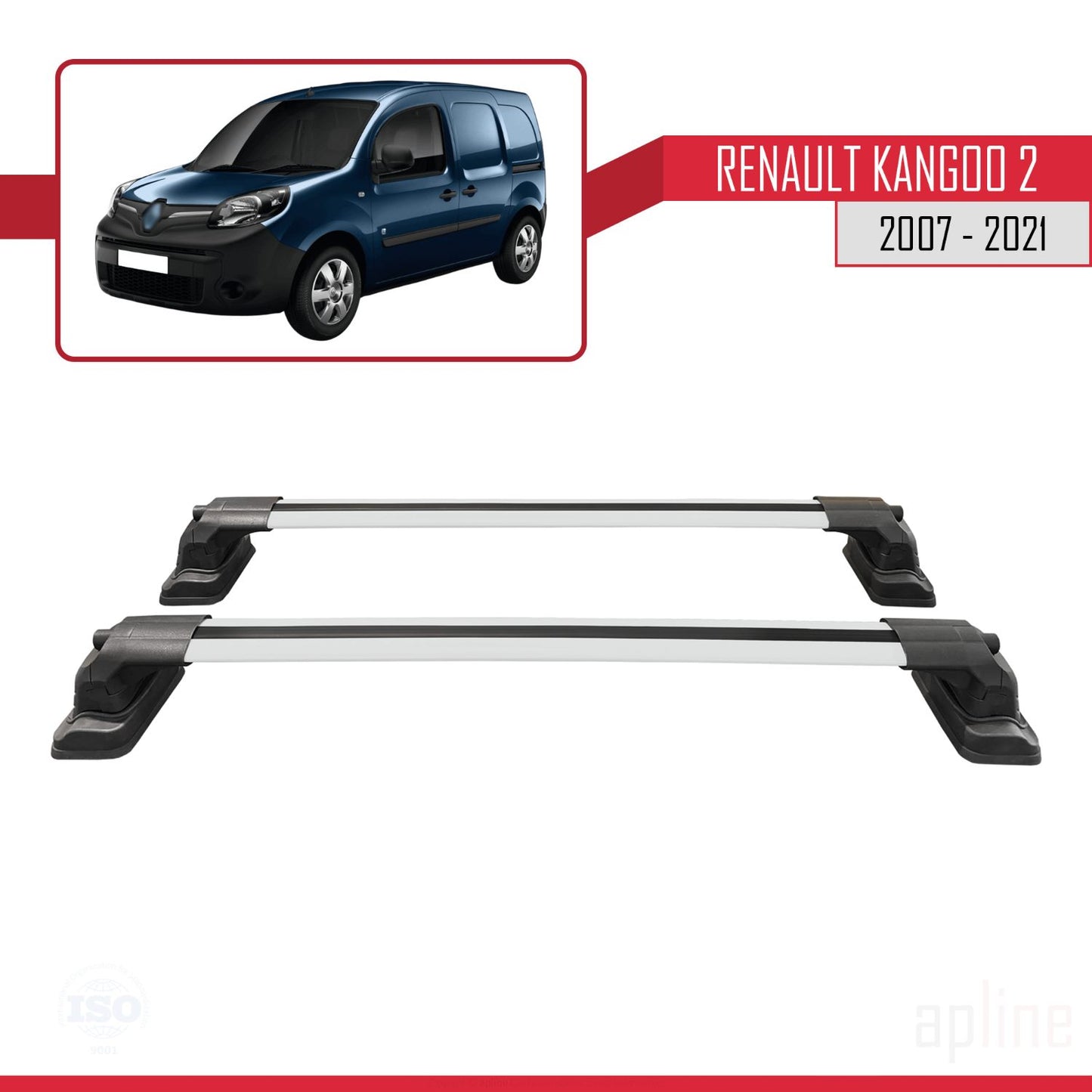 ACE-3 Dakdrager bagagedrager compatibel met Renault Kangoo 2 2007-2021 Spoorstaven Grijs Aluminium 2 Staven