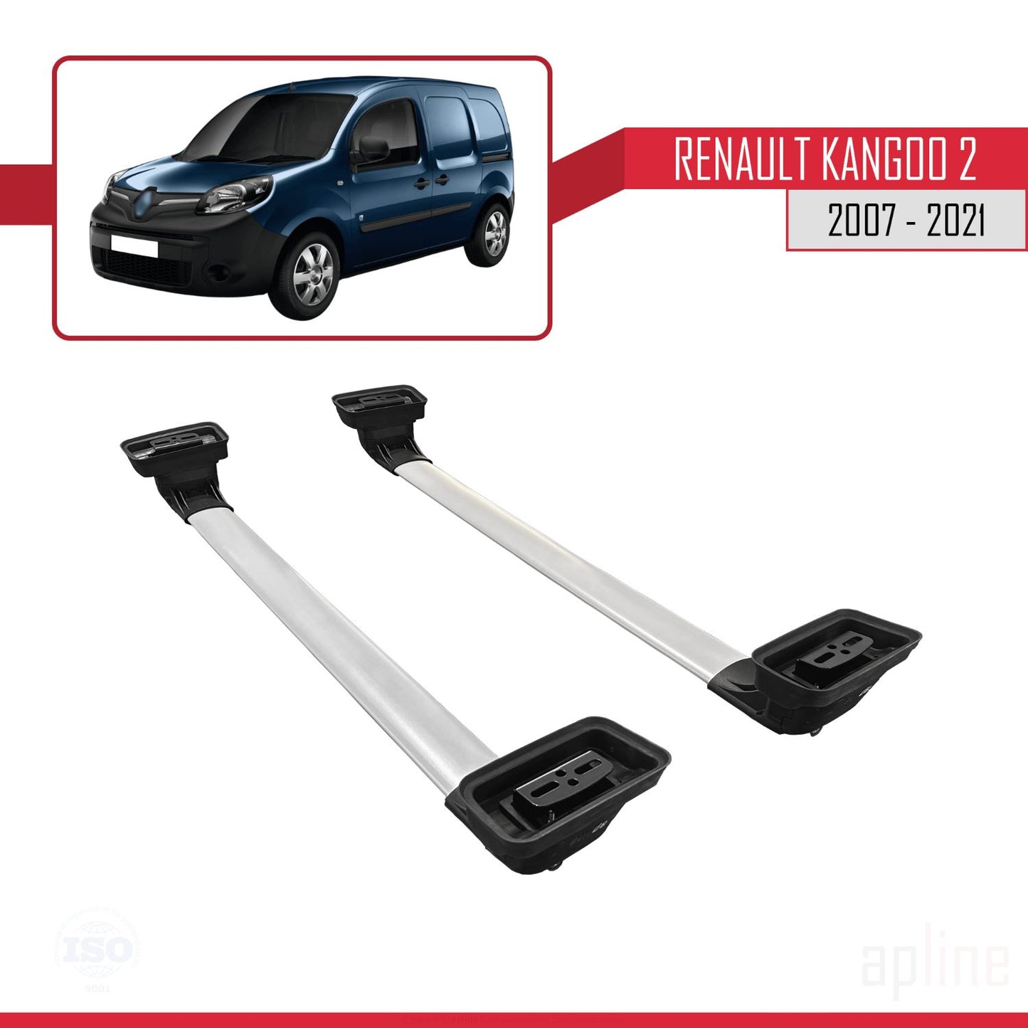 ACE-3 Dakdrager bagagedrager compatibel met Renault Kangoo 2 2007-2021 Spoorstaven Grijs Aluminium 2 Staven