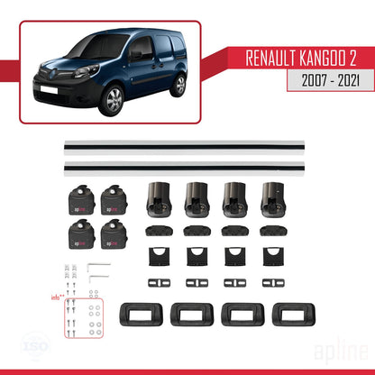 ACE-3 Dakdrager bagagedrager compatibel met Renault Kangoo 2 2007-2021 Spoorstaven Grijs Aluminium 2 Staven