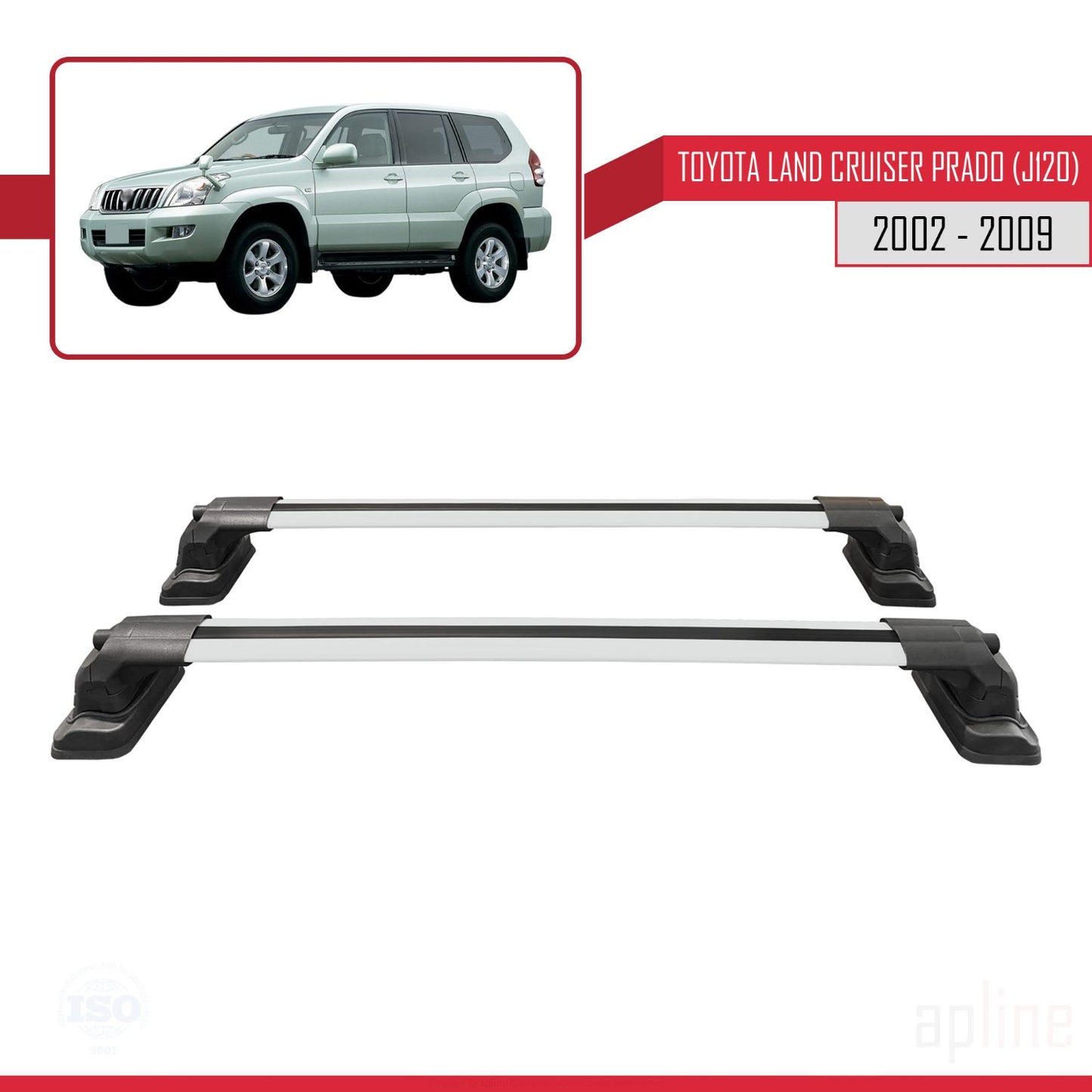 Kompatibel mit Toyota Land Cruiser Prado (J120) 2002-2009 ACE-3 Relingträger Dachträger Auto Gepäckträger Grau Aluminium 2 Stangen