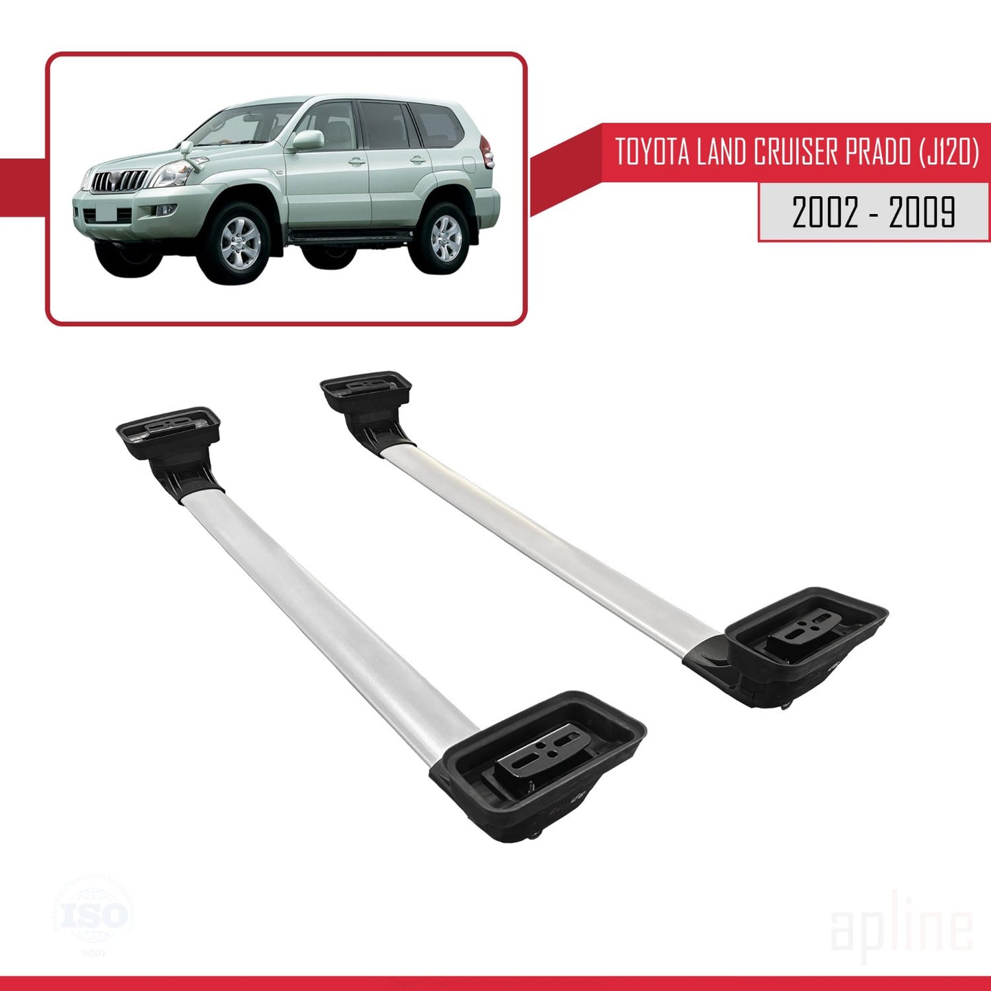 Kompatibel mit Toyota Land Cruiser Prado (J120) 2002-2009 ACE-3 Relingträger Dachträger Auto Gepäckträger Grau Aluminium 2 Stangen