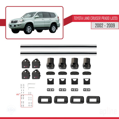 Kompatibel mit Toyota Land Cruiser Prado (J120) 2002-2009 ACE-3 Relingträger Dachträger Auto Gepäckträger Grau Aluminium 2 Stangen