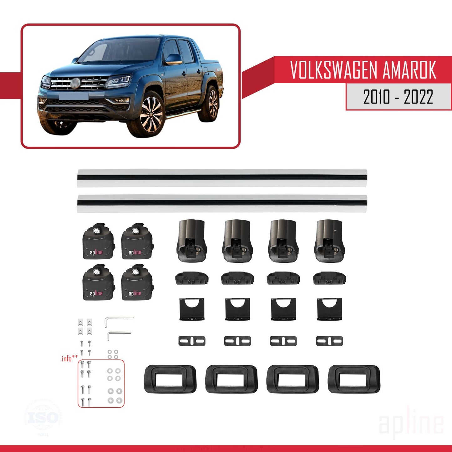 Kompatibel mit Volkswagen Amarok 2010-2022 ACE-3 Relingträger Dachträger Auto Gepäckträger Grau Aluminium 2 Stangen