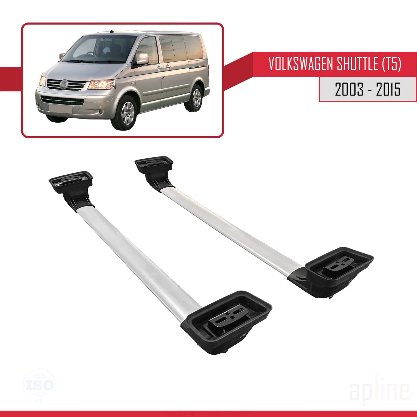 Compatible avec Volkswagen Shuttle (T5) 2003-2015 ACE-3 Barres de Toit Railing Porte-Bagages de Voiture Gris Aluminium 2 Barres