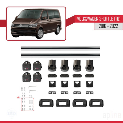 Compatible avec Volkswagen Shuttle (T6) 2016-2022 ACE-3 Barres de Toit Railing Porte-Bagages de Voiture Gris Aluminium 2 Barres