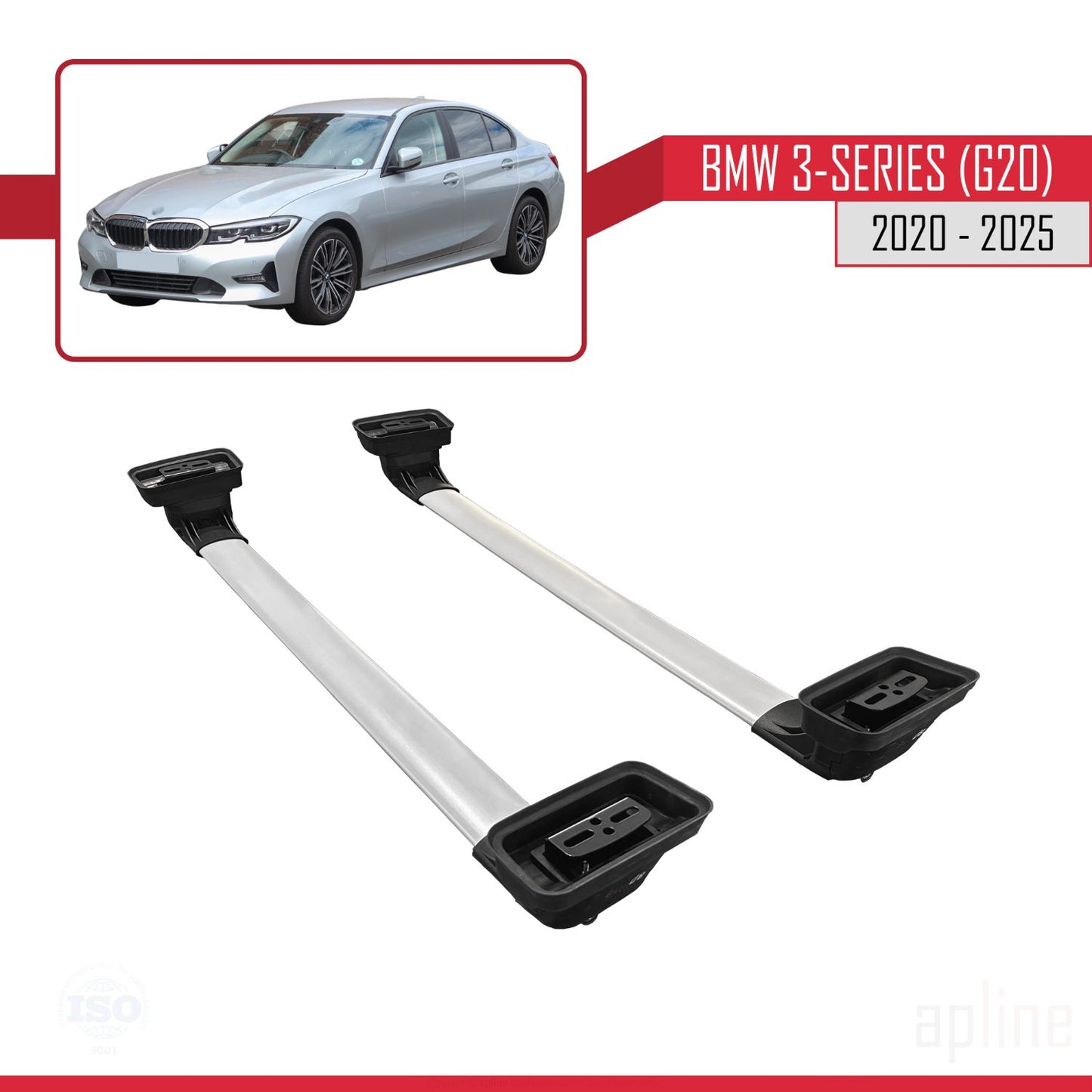 Compatible avec BMW Série 3 (G20) 2020-2025 ACE-3 Barres de Toit Railing Porte-Bagages de Voiture Gris Aluminium 2 Barres