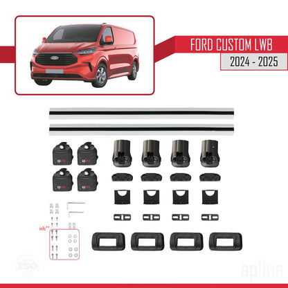 Compatible avec Ford Custom 2024-2025 ACE-3 Barres de Toit Railing Porte-Bagages de Voiture Gris Aluminium 2 Barres