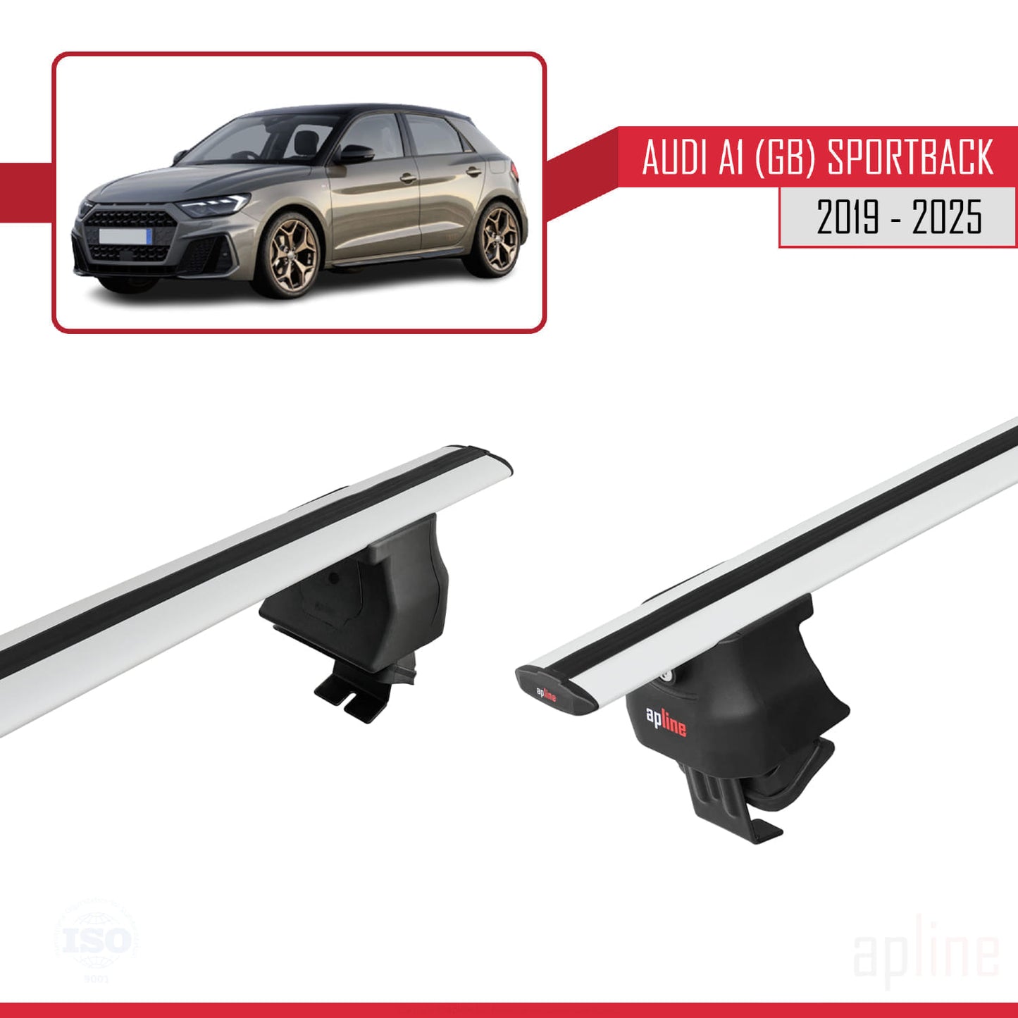 Compatible avec A1 (GB) Sportback 2019-2025 ACE-4 Barres de Toit Railing Porte-Bagages de Voiture Gris Aluminium 2 Barres