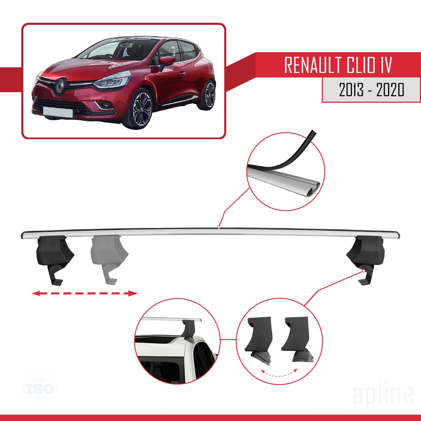 Compatible avec Renault Clio 4 2013-2020 ACE-4 Barres de Toit Railing Porte-Bagages de Voiture Gris Aluminium 2 Barres