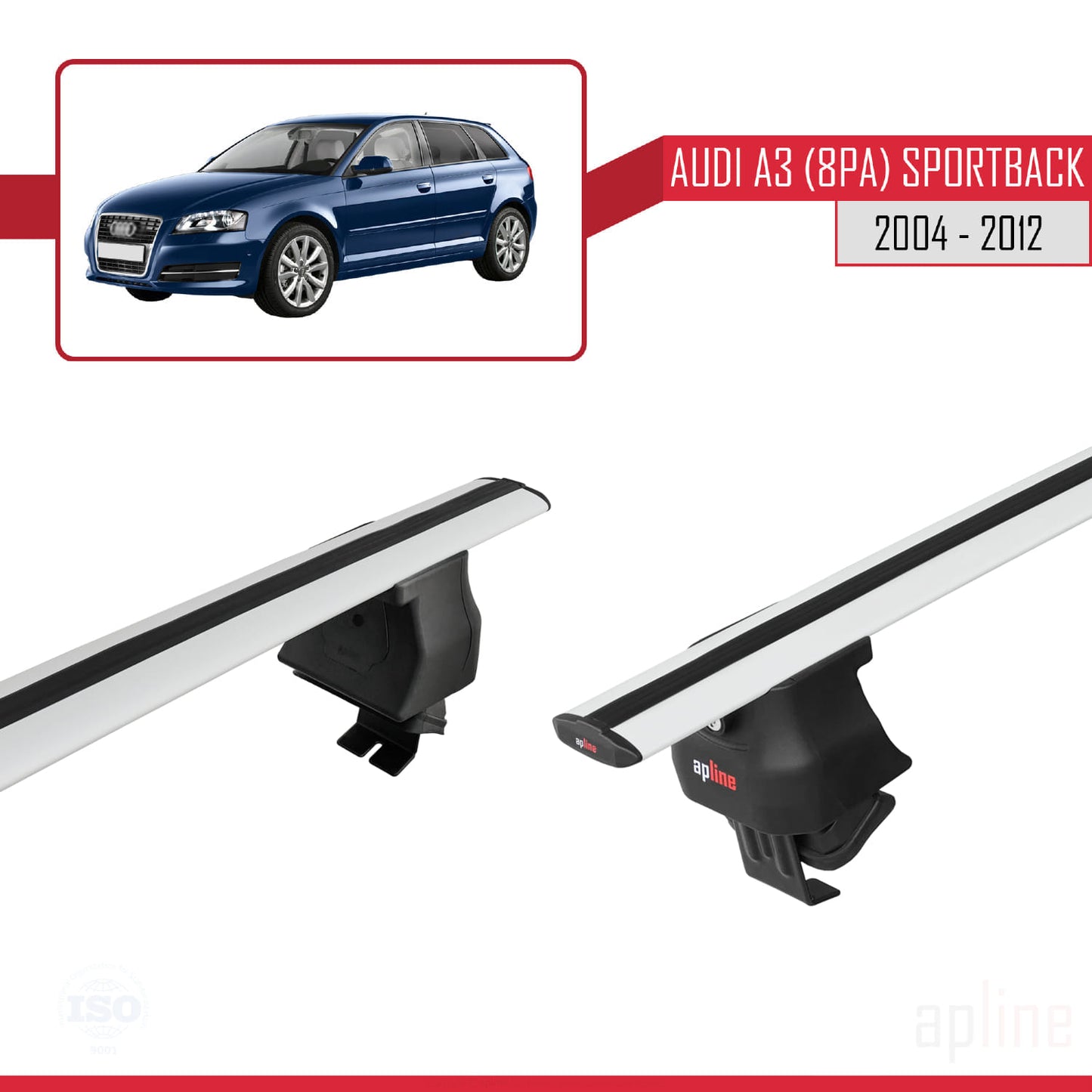 Compatibile con A3 (8PA) Sportback 2004-2012 ACE-4 Barre portatutto per auto Portapacchi Alluminio grigio 2 barre