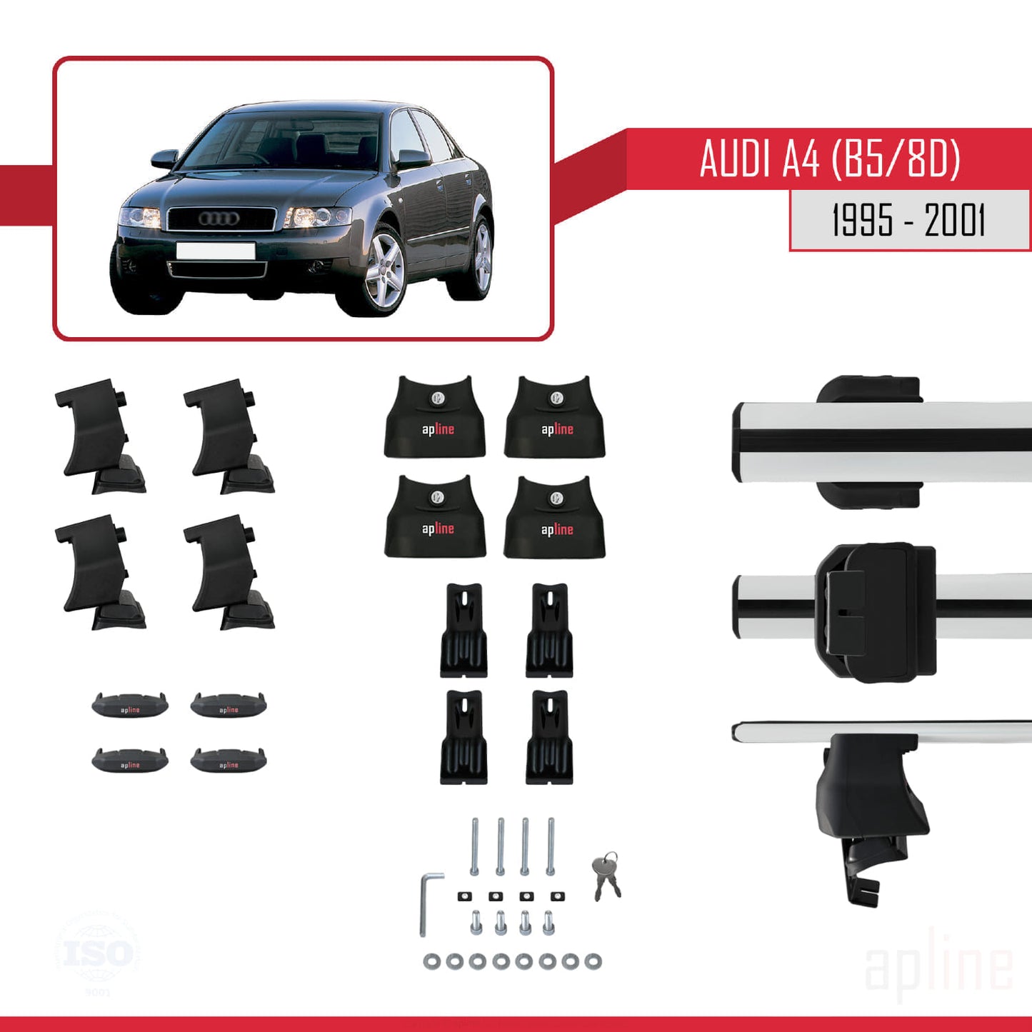 Compatible avec A4 (B5) 1995-2001 ACE-4 Barres de Toit Railing Porte-Bagages de Voiture Gris Aluminium 2 Barres