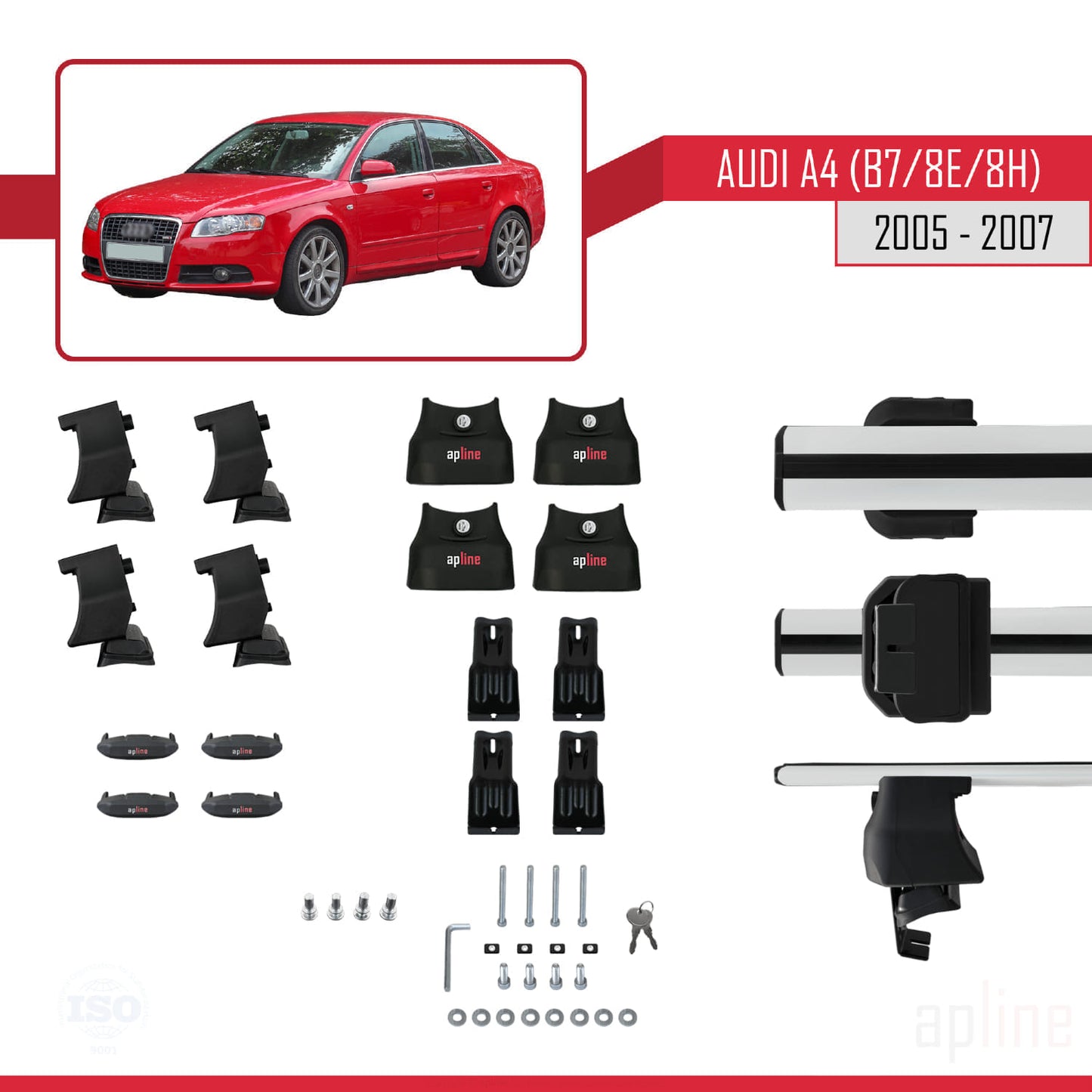 Kompatibel mit A4 (B7) 2005-2007 ACE-4 Relingträger Dachträger Auto Gepäckträger Grau Aluminium 2 Stangen
