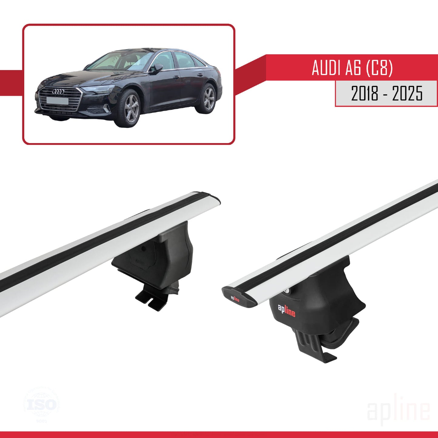 Compatible avec A6 (C8) 2018-2025 ACE-4 Barres de Toit Railing Porte-Bagages de Voiture Gris Aluminium 2 Barres