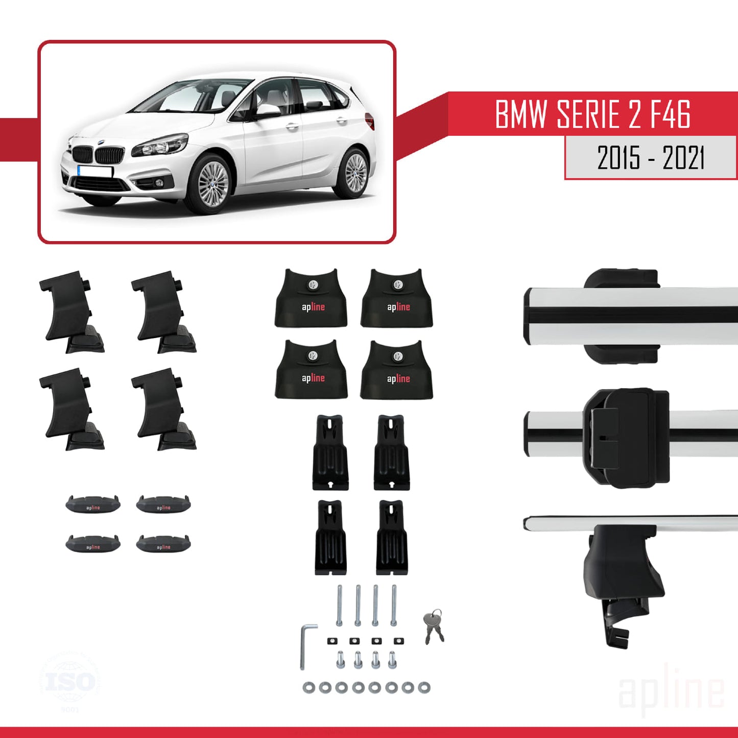 Compatible avec BMW Série 2 (F46) Gran Tourer 2015-2021 ACE-4 Barres de Toit Railing Porte-Bagages de Voiture Gris Aluminium 2 Barres