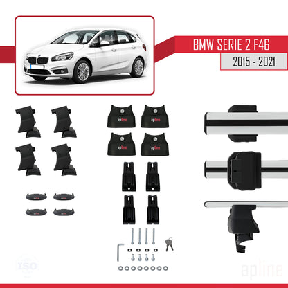 Compatible avec BMW Série 2 (F46) Gran Tourer 2015-2021 ACE-4 Barres de Toit Railing Porte-Bagages de Voiture Gris Aluminium 2 Barres