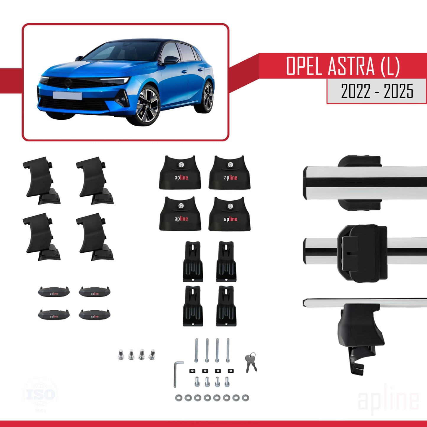 Compatible avec Opel Astra L (C02) 2022-2025 ACE-4 Barres de Toit Railing Porte-Bagages de Voiture Gris Aluminium 2 Barres