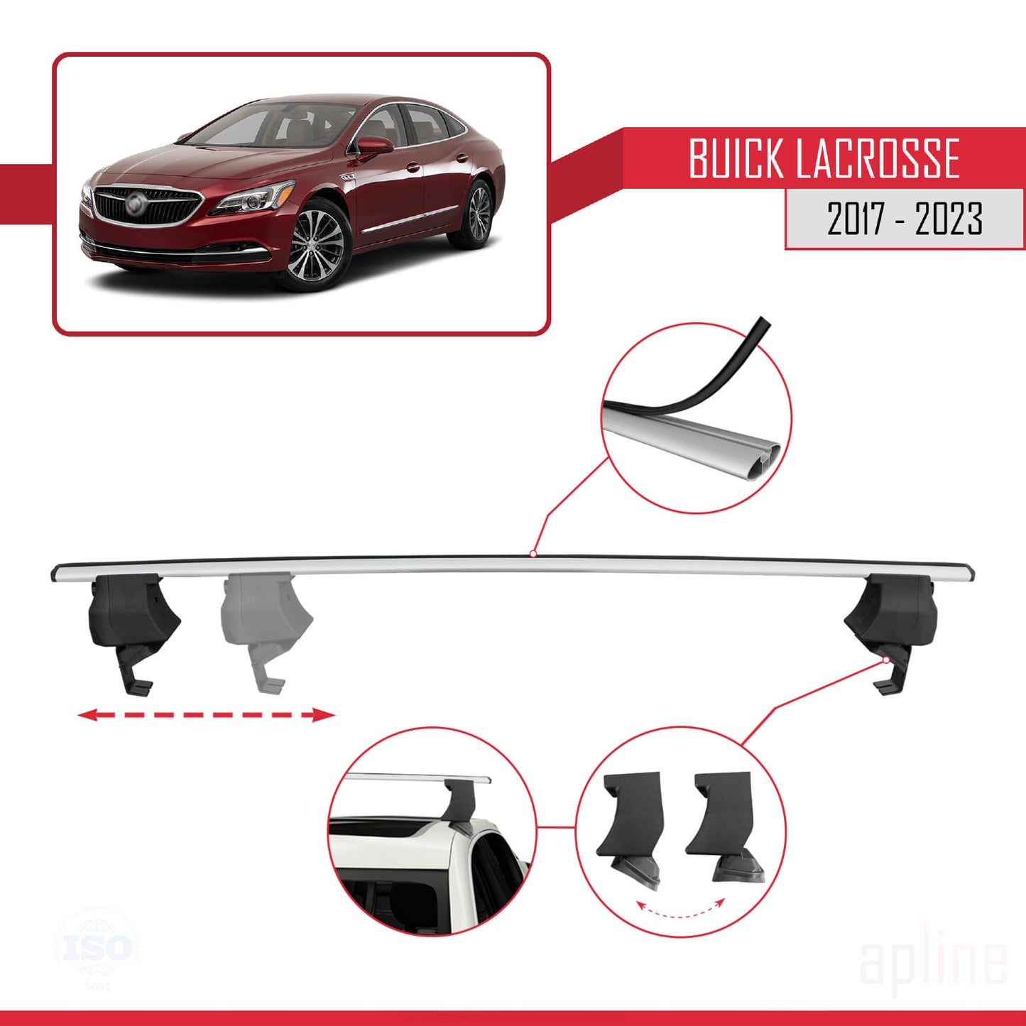 Compatible avec Buick LaCrosse 2017-2023 ACE-4 Barres de Toit Railing Porte-Bagages de Voiture Gris Aluminium 2 Barres
