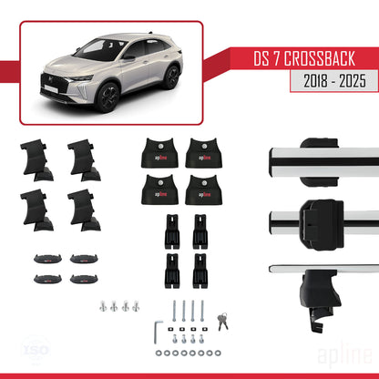 Compatible avec DS 7 Crossback 2018-2025 ACE-4 Barres de Toit Railing Porte-Bagages de Voiture Gris Aluminium 2 Barres