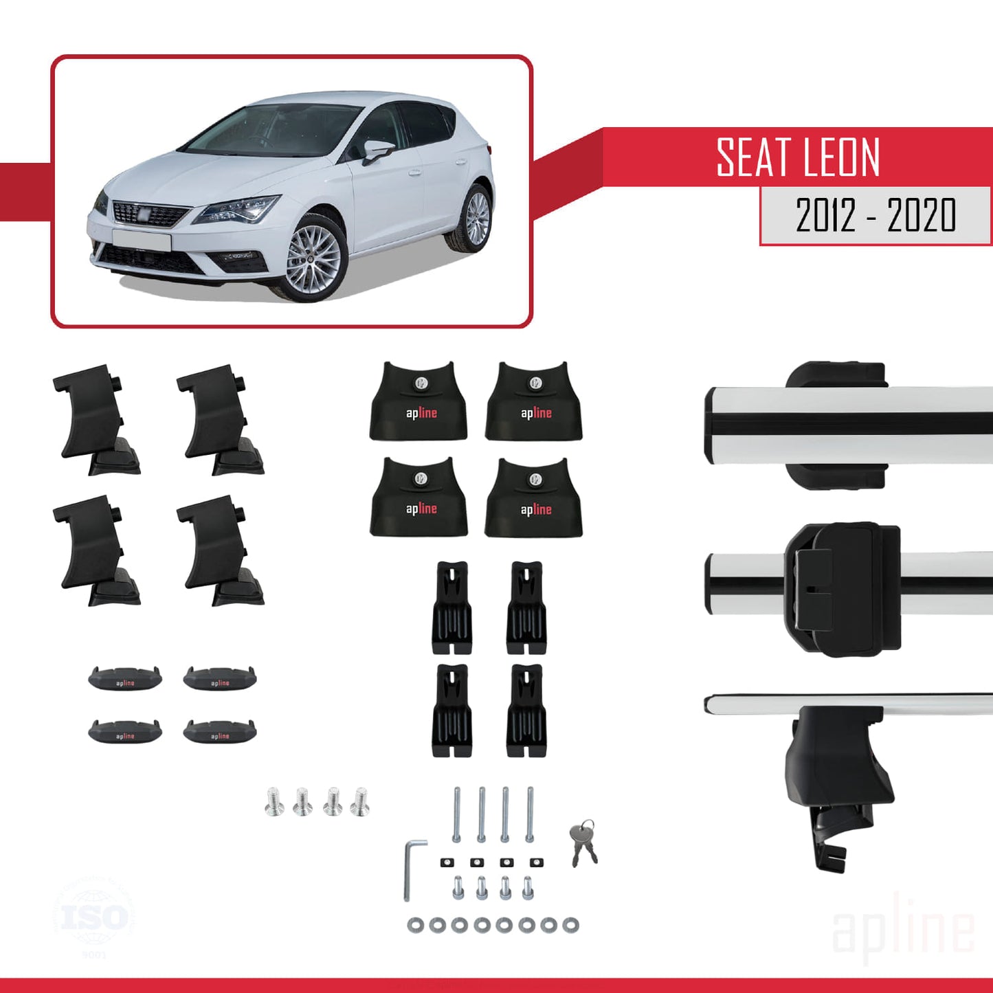 Kompatibel mit Seat Leon 3 (5F) 2012-2020 ACE-4 Relingträger Dachträger Auto Gepäckträger Grau Aluminium 2 Stangen